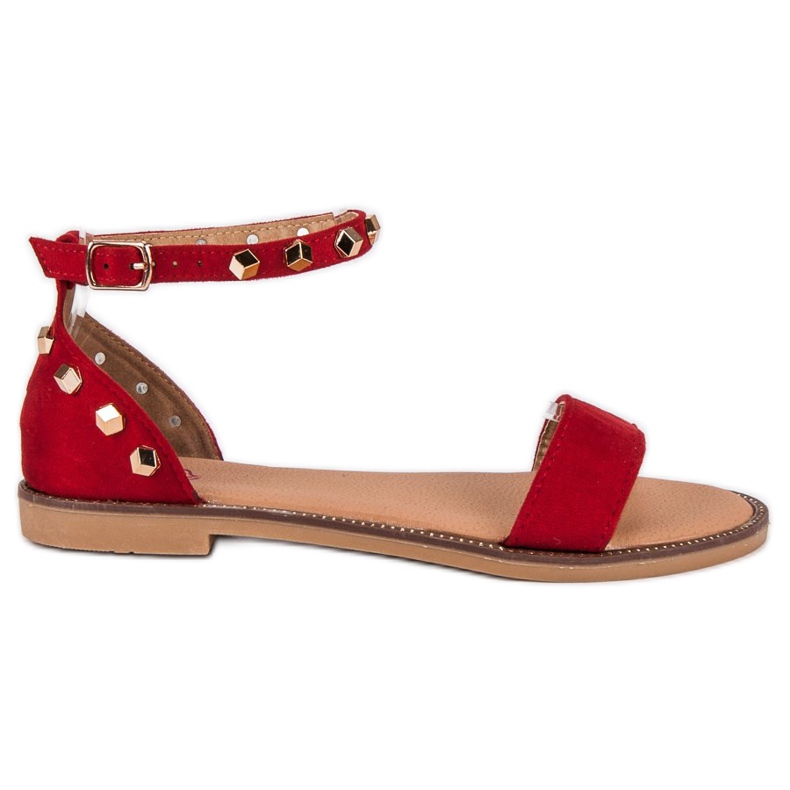 Fashion Sandales en daim à clous rouge