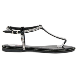Top Shoes Tongs avec cristaux noir