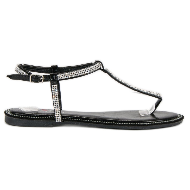 Top Shoes Tongs avec cristaux le noir