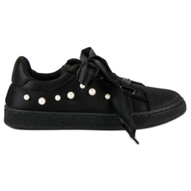 Baskets En Satin Avec Perles le noir