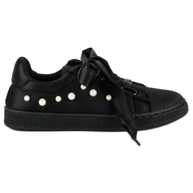 Baskets En Satin Avec Perles le noir