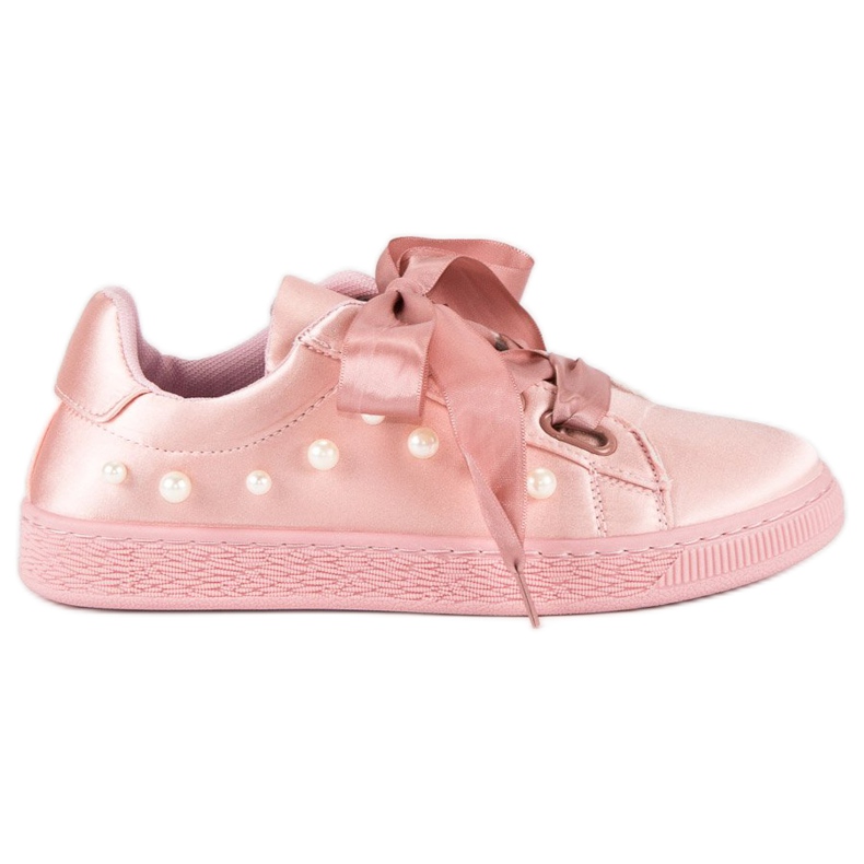 Baskets En Satin Avec Perles rose