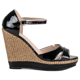 Kayla Sandales compensées noires laquées