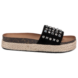 L. Lux. Shoes Tongs espadrilles à clous le noir