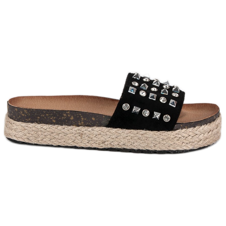L. Lux. Shoes Tongs espadrilles à clous le noir