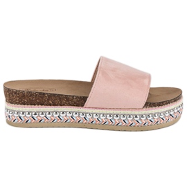Chaussons bohèmes en daim rose
