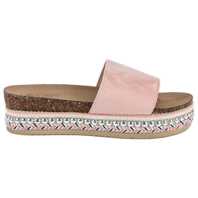 Chaussons bohèmes en daim rose