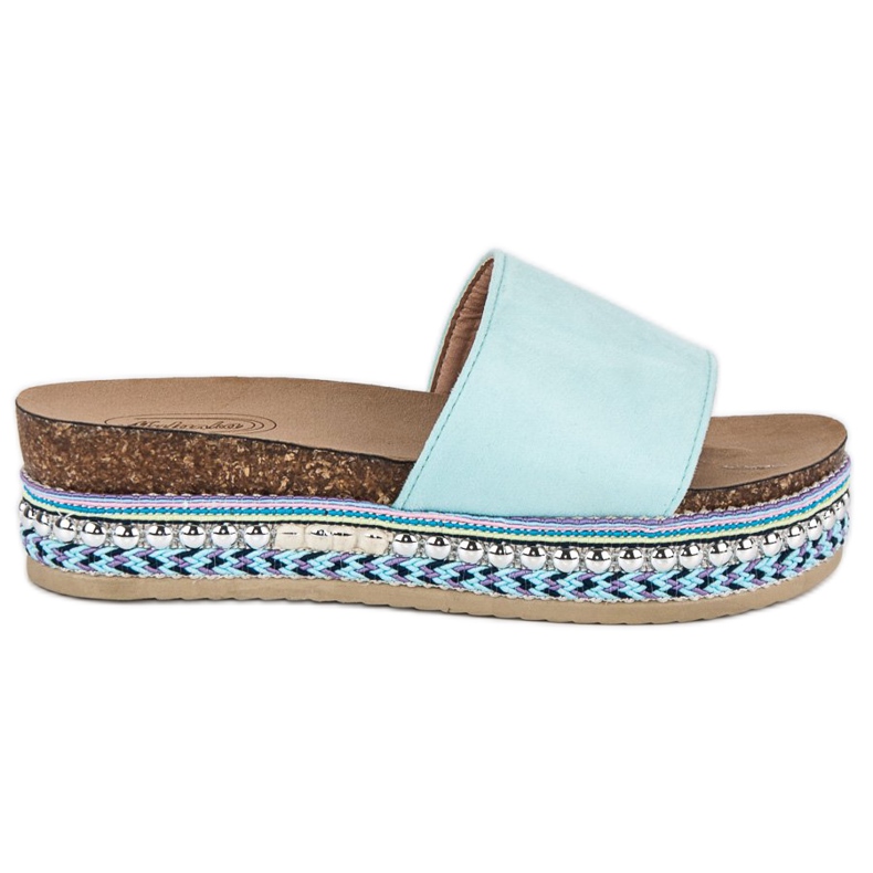 Chaussons bohèmes en daim bleu