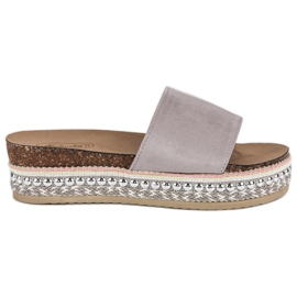 Chaussons bohèmes en daim gris
