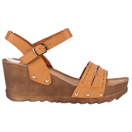 Sandales compensées camel brun