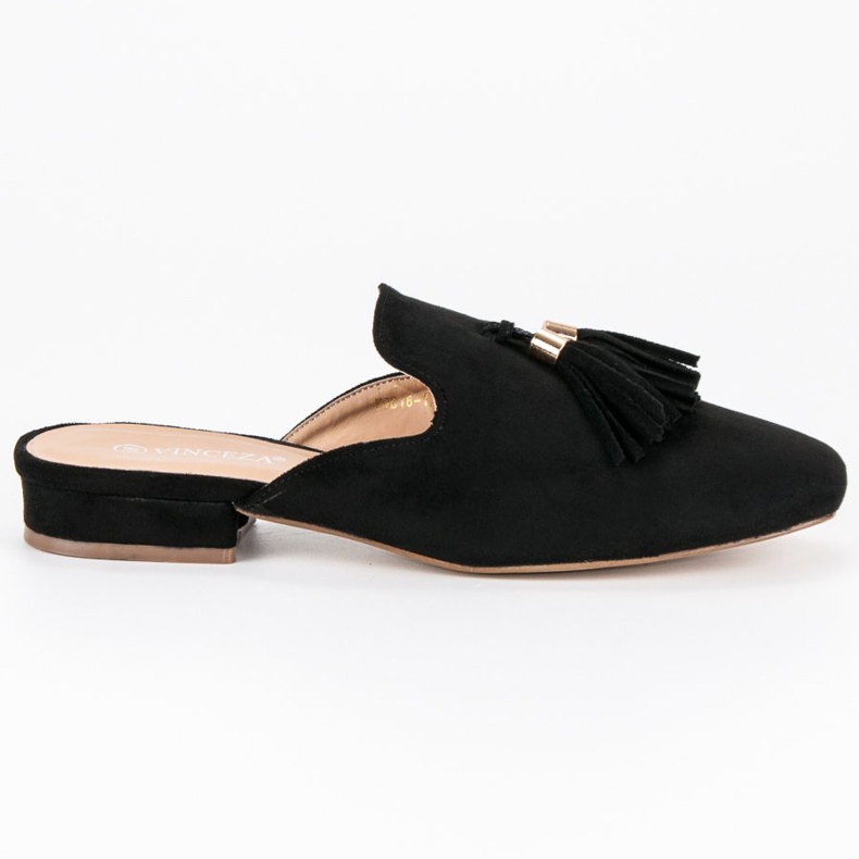 Vinceza Pantoufles en daim noires le noir