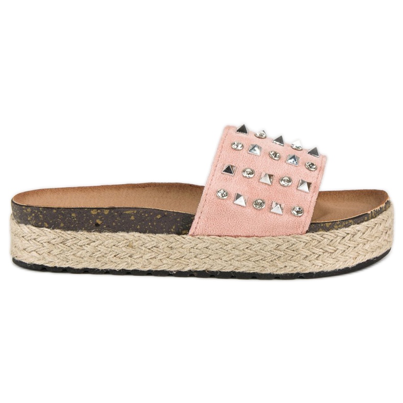 L. Lux. Shoes Tongs espadrilles à clous rose