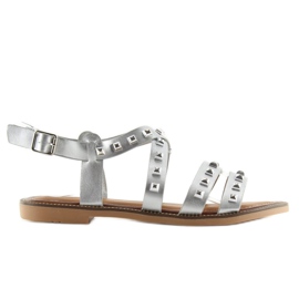 Argent M-520 Sandales argentées à clous gris Argent M-520 Sandales argentées à clous gris