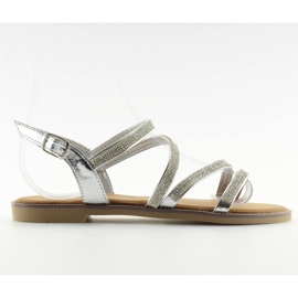 Sandales en argent avec zircons cubiques K952 argent gris