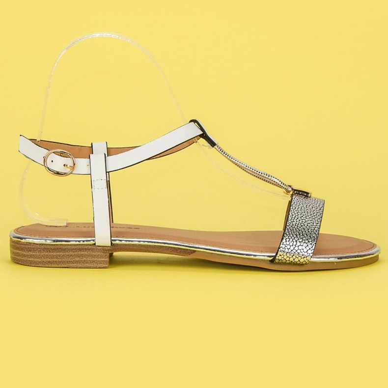 L. Lux. Shoes Sandales plates blanches gris