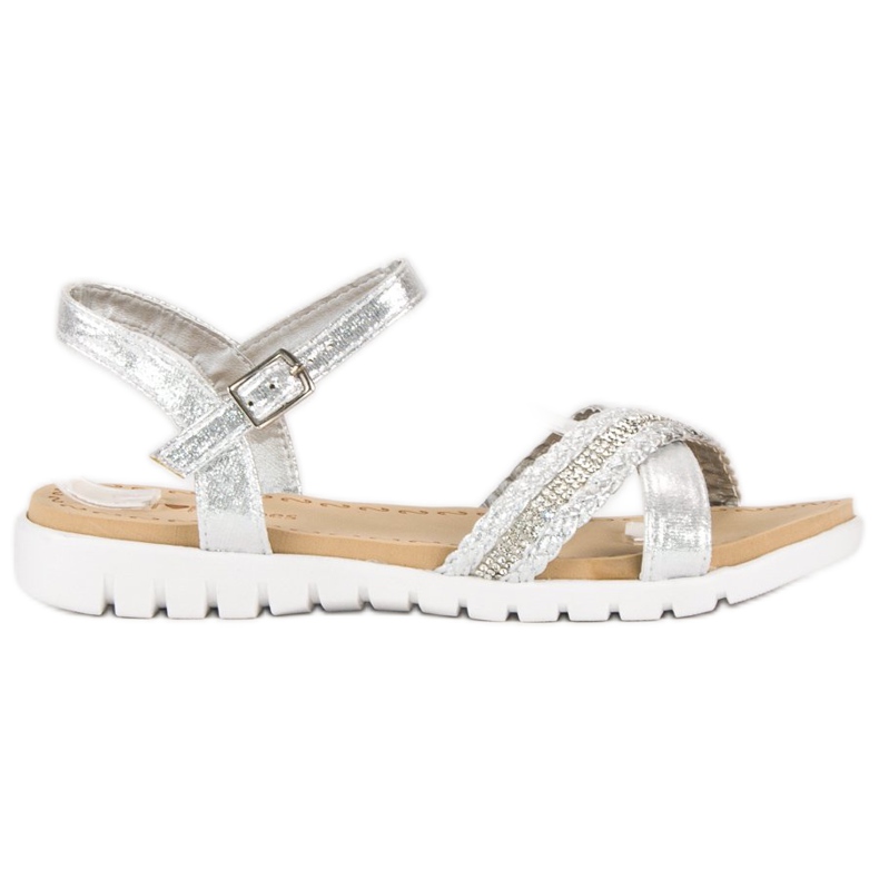 Top Shoes Sandales plates argentées gris