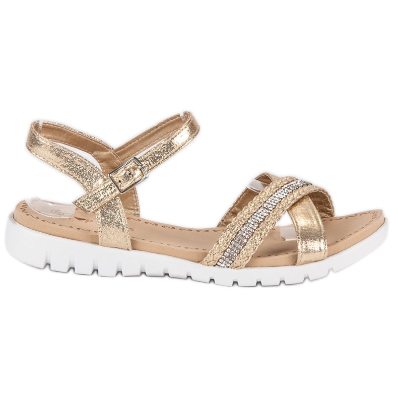 Top Shoes Sandales plates dorées d'or