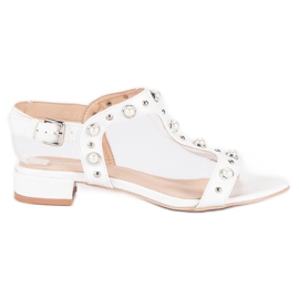 Renda Sandales à talons hauts avec perles blanc