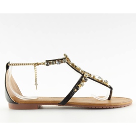 Tongs avec pierres noires D-6526 Noir