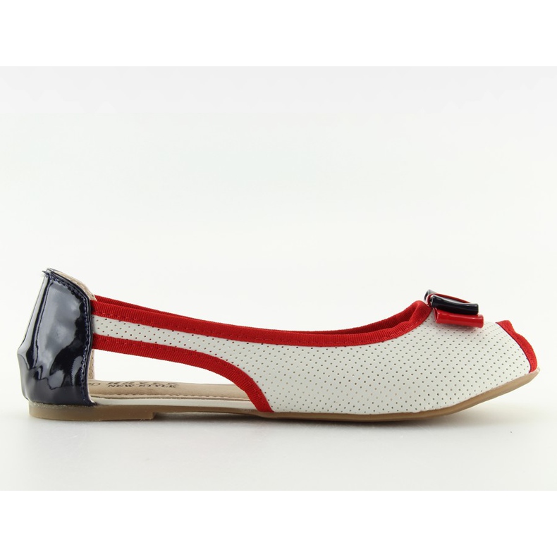 Ballerines blanches à bout ouvert D314 rouge