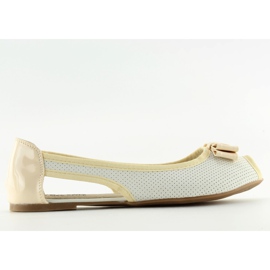 Ballerines blanches bout ouvert D314 BLANC / L.BEIGE / L.BEIGE brun
