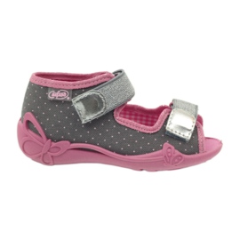 Sandales chaussons à pois Befado 242p082 gris rose