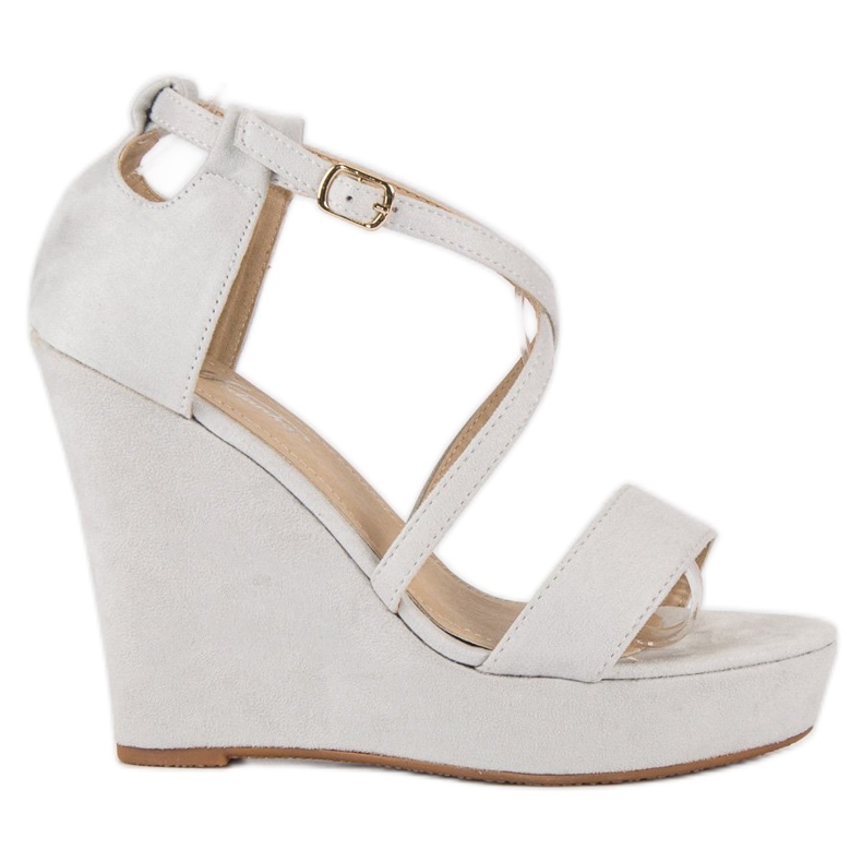 Sandales compensées en daim gris