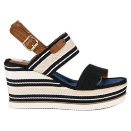 Sandales compensées côtelées noir