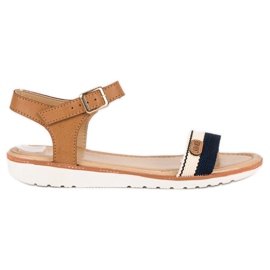 Laura Mode Sandales plates en textile brun
