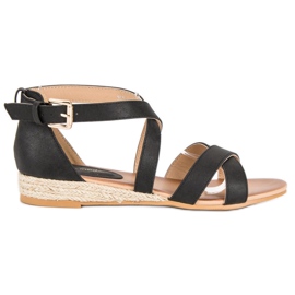 Super Mode Sandales espadrilles plates le noir