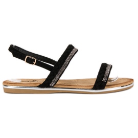 Fama Sandales plates en daim le noir
