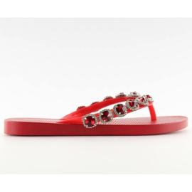 Tongs élégantes avec des pierres rouges JH69 Red