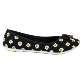 Ballerine en tissu avec des fleurs le noir