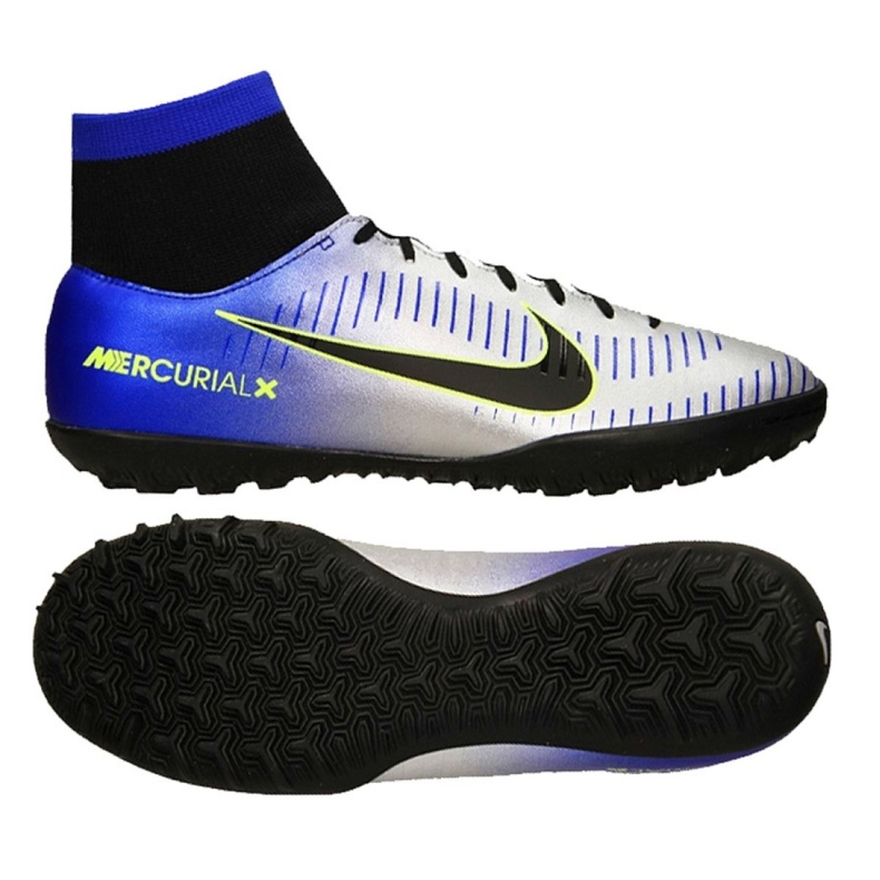 Chaussures de football Nike MercurialX Victory Vi Neymar Df Tf M 921514-407 vert, bleu, gris / argent bleu