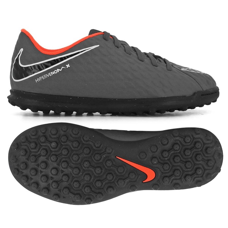 Nike Hypervenom PhantomX 3 Club Tf Jr AH7298-081 chaussures de football gris/argent, orange, gris/argent gris Nike Hypervenom PhantomX 3 Club Tf Jr AH7298-081 chaussures de football gris/argent, orange, gris/argent gris