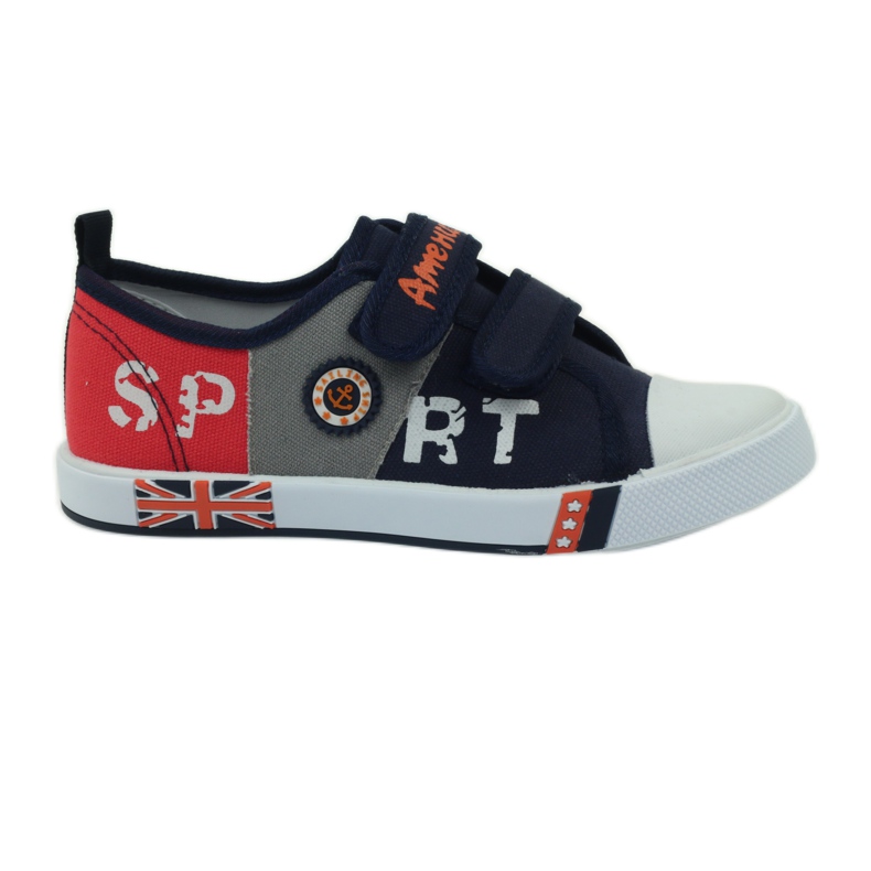 American Club Chaussures enfants baskets avec un drapeau Velcro américain bleu marine blanche orange gris