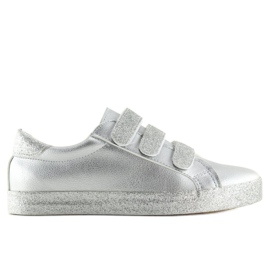 Baskets argentées avec fermeture Velcro XL10P Argent gris jaune