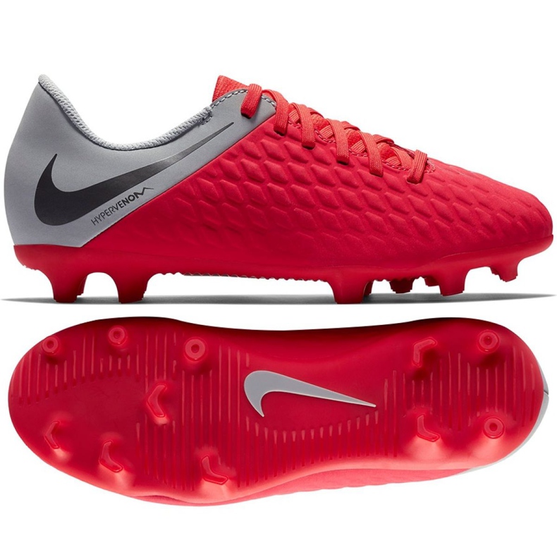 Nike Hypervenom Phantom 3Club Fg Jr AJ4146-600 chaussures de football multicolore rouge