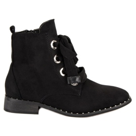 Bottes à lacets en daim noir
