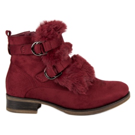 Bottes marron avec fourrure noir rouge