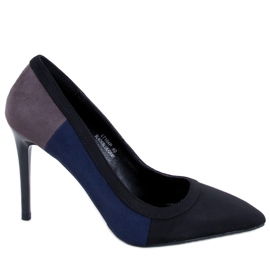 BM Escarpins tricolores femme LT104P NOIR / BLEU / GRIS