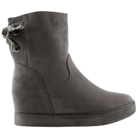 Boots grises sur talon compensé caché HQ886 Gris