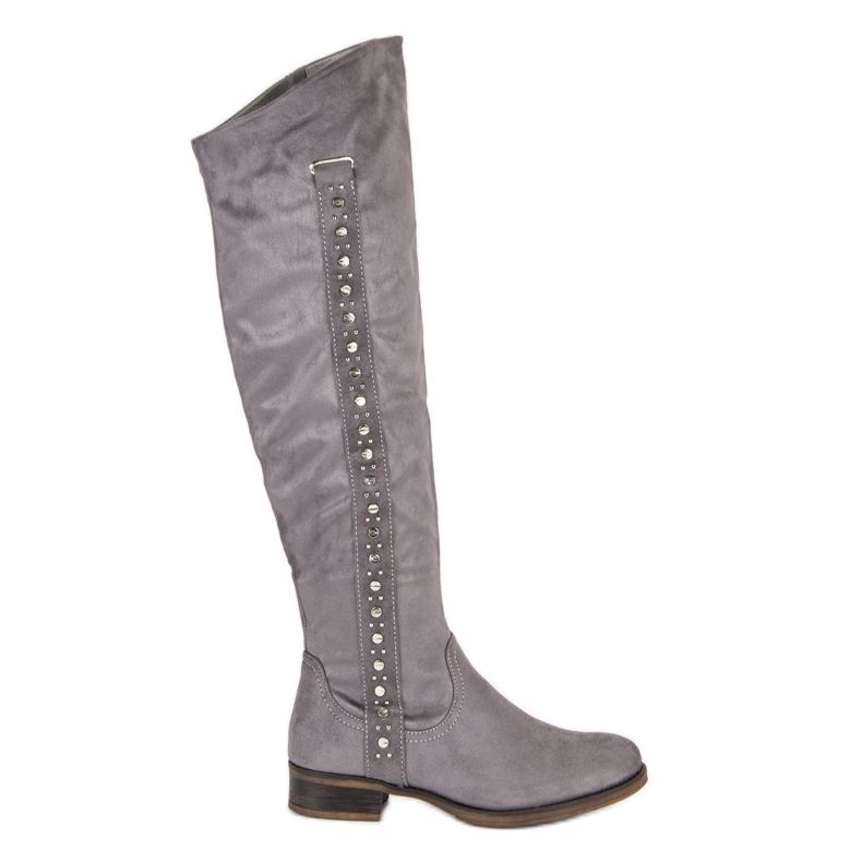Super Me Bottines en daim à talons plats gris