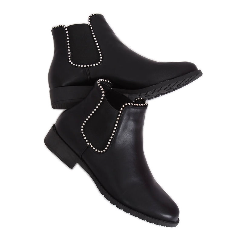 Bottines Chelsea noires à perles Q-30 Noir le noir