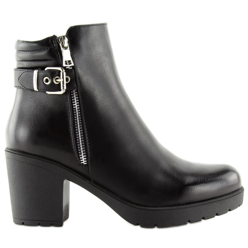 Bottines à talons larges noires NS027P Noir le noir