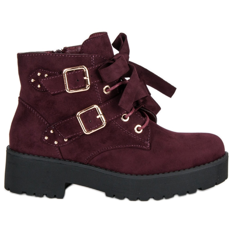 Bottines en daim bordeaux rouge