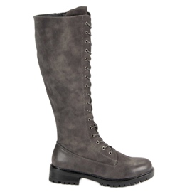 SDS Bottes à lacets pour femmes gris SDS Bottes à lacets pour femmes gris