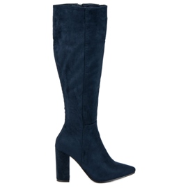 Small Swan Bottines à talons en daim bleu