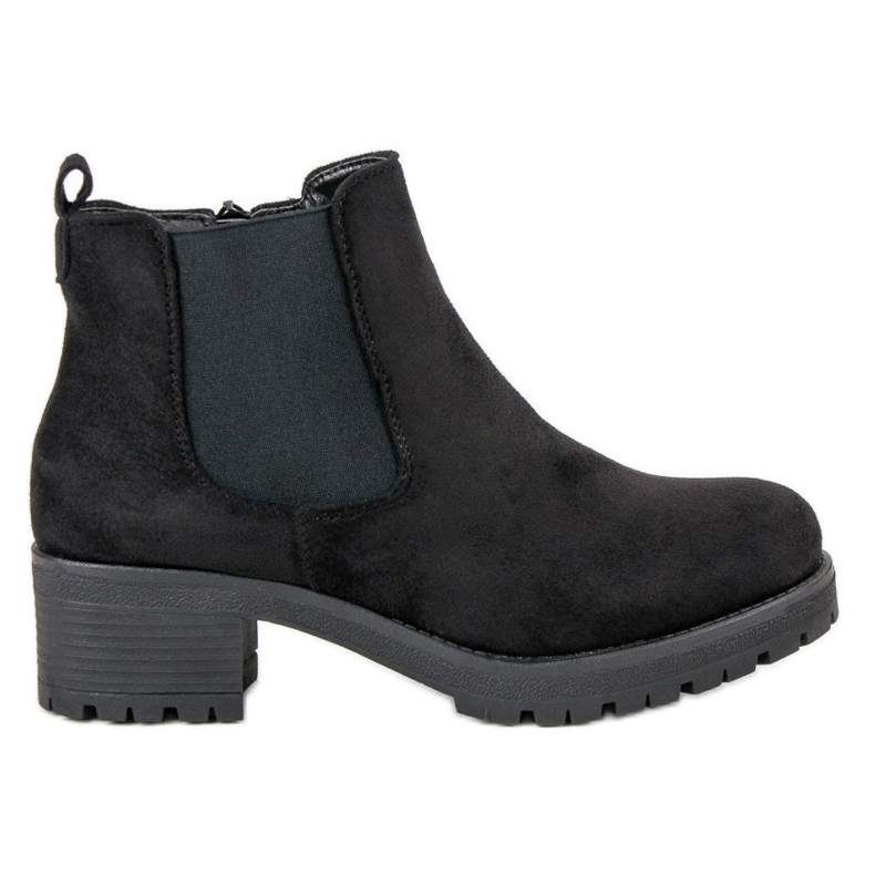 Ideal Shoes Bottines Chelsea noires à talons plats le noir