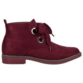 Super Mode Bottines à lacets en daim rouge